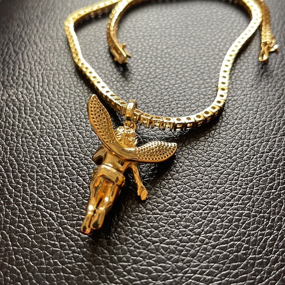 Icy hip hop gold Angel diamonds pendant with tennis necklace